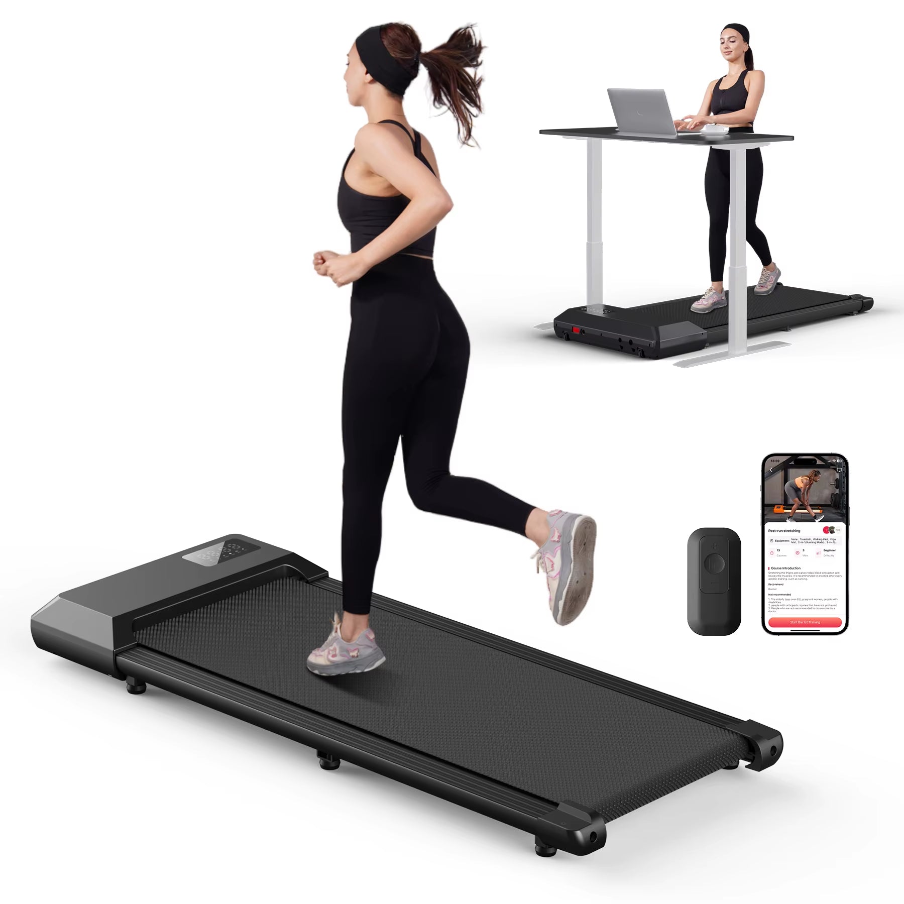Smart under Desk Treadmill for Home Office,Treadmill with App&Remote Control, LCD Screen, Quiet Walking Jogging Exercise Machine