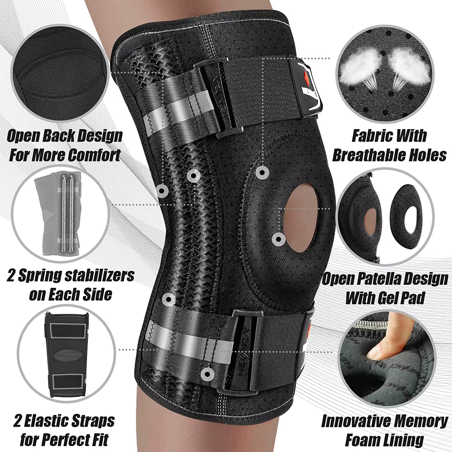Knee Brace for Knee Pain with Patella Gel Pad & Side Stabilizers Knee Support Arthritis Meniscus Tear Injury Recovery