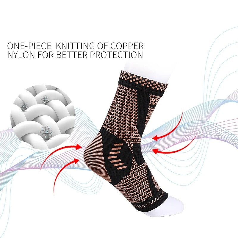Copper Infused Ankle Brace Foot Support Compression Sleeve Sports Protectors Gym