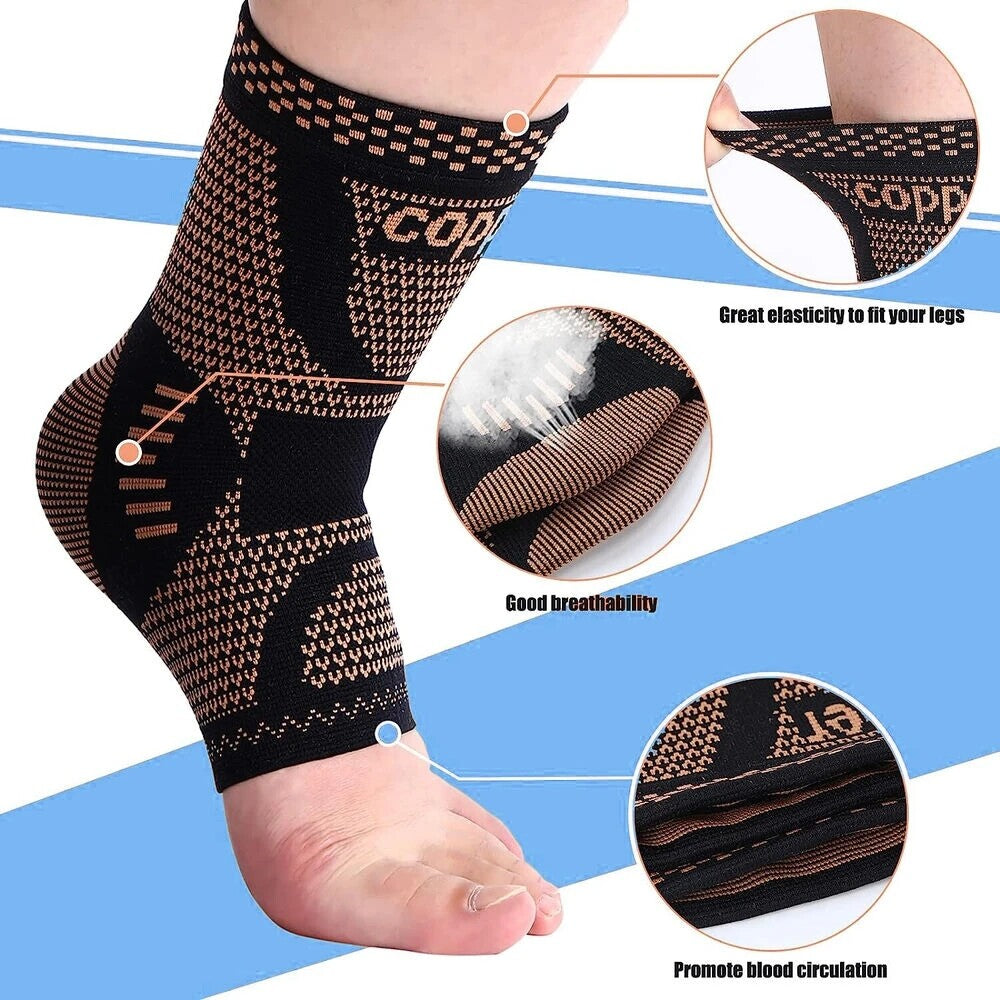 Copper Infused Ankle Brace Foot Support Compression Sleeve Sports Protectors Gym