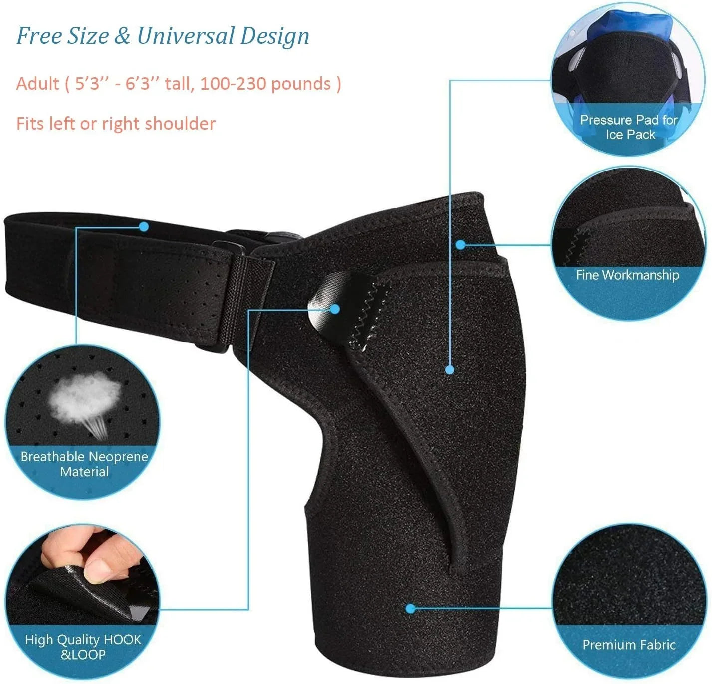 Shoulder Support Brace with Pressure Pad for Men Women, Adjustable Shoulder Brace for Torn Rotator Cuff, Tendonitis, Dislocation