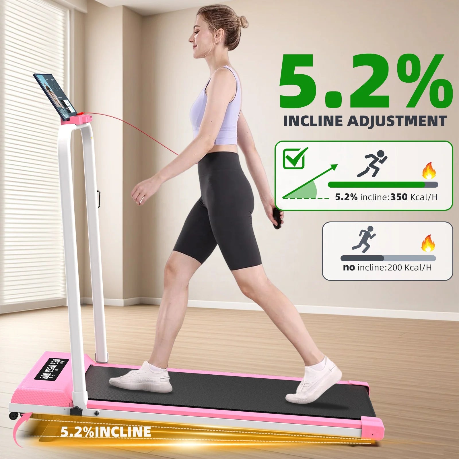 Incline Foldable Walking Pad Treadmills for Home Use Manual Incline Under Desk Compact Treadmill with Fit Show APP