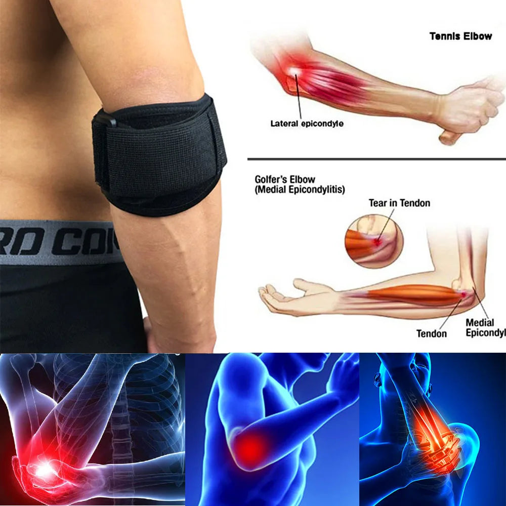 Sports Compression Elbow Brace Support Straps with GEL Pad & Adjustable Band for Tennis Golfer Relieve Tendonitis Forearm Pain