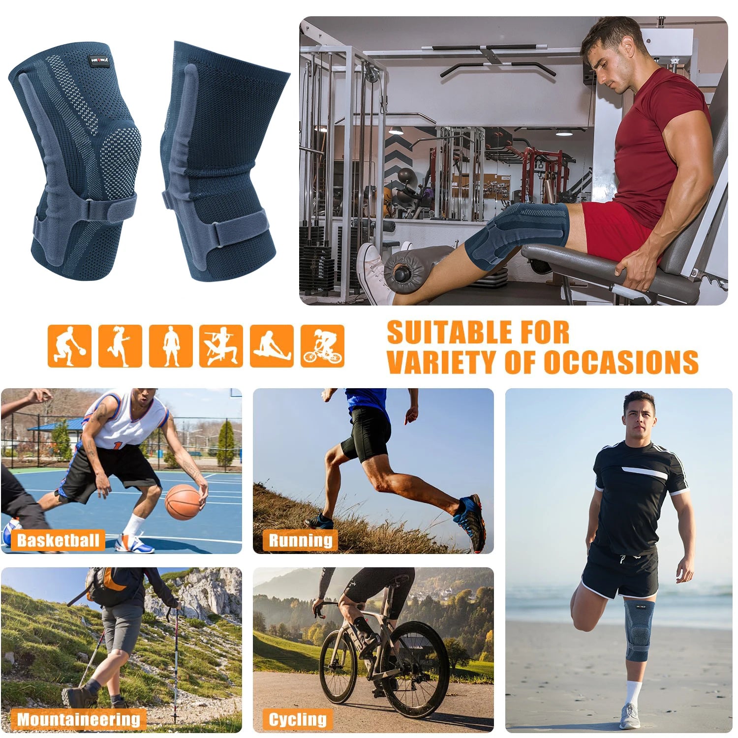 NEENCA Knee Brace with Patella Pad & Side Stabilizers,Knee Compression Sleeve Support for Women and Men ACL/PCL, Running Sports