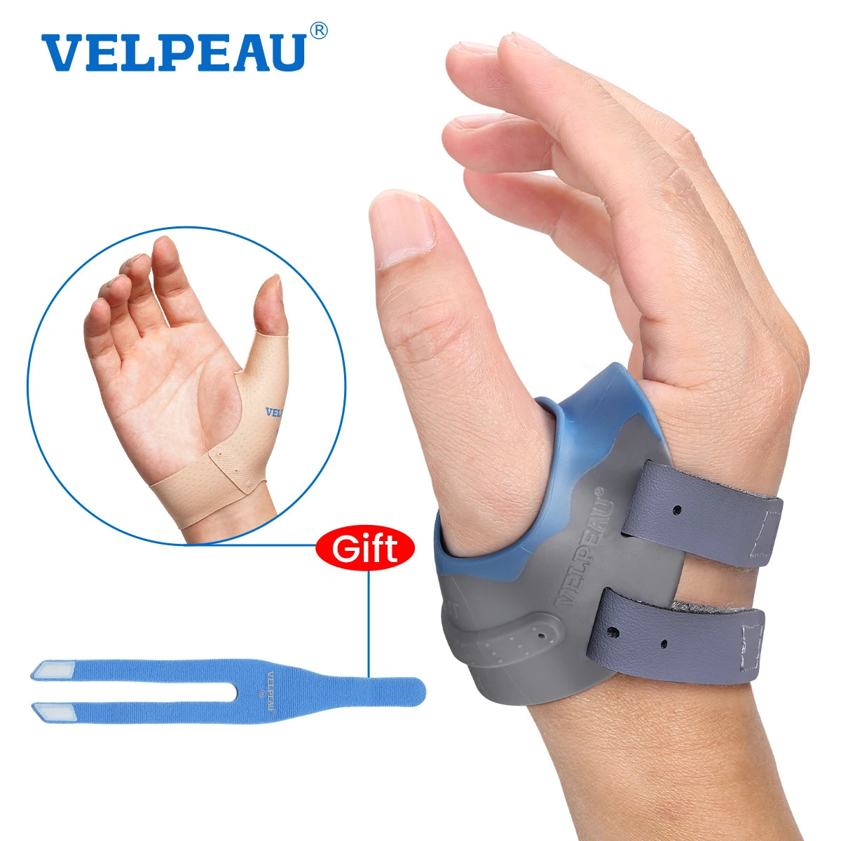 VELPEAU CMC Thumb Brace with Shape-memory Restriction Splint, CMC Joint Stabilizer for Basal Thumb Arthritis and Pain Relief  For right hand-Blue Large