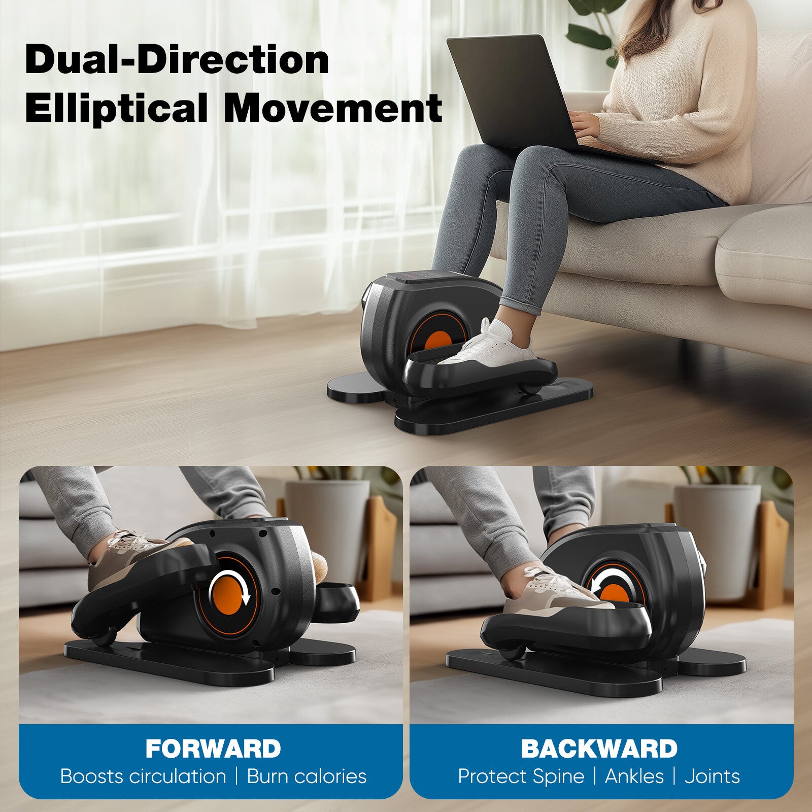 Under Desk Elliptical Machine Portable Pedal Ellipse Leg Exerciser LCD Display