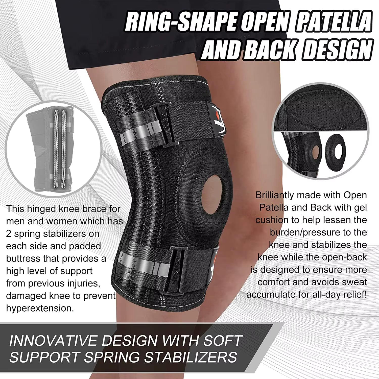 Knee Brace for Knee Pain with Patella Gel Pad & Side Stabilizers Knee Support Arthritis Meniscus Tear Injury Recovery