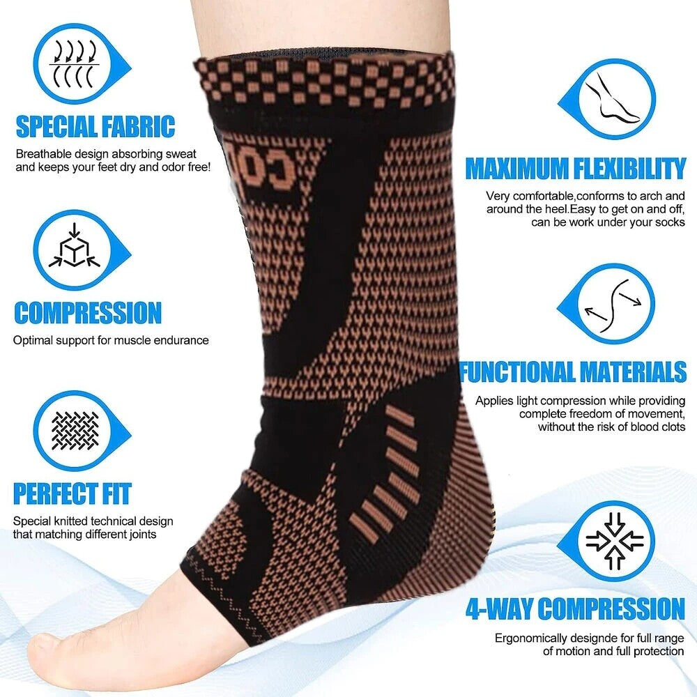 Copper Infused Ankle Brace Foot Support Compression Sleeve Sports Protectors Gym